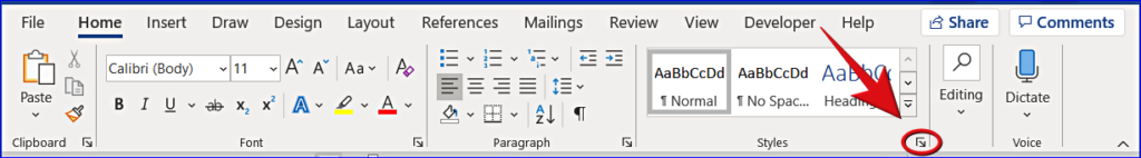 How to access Word's style panel